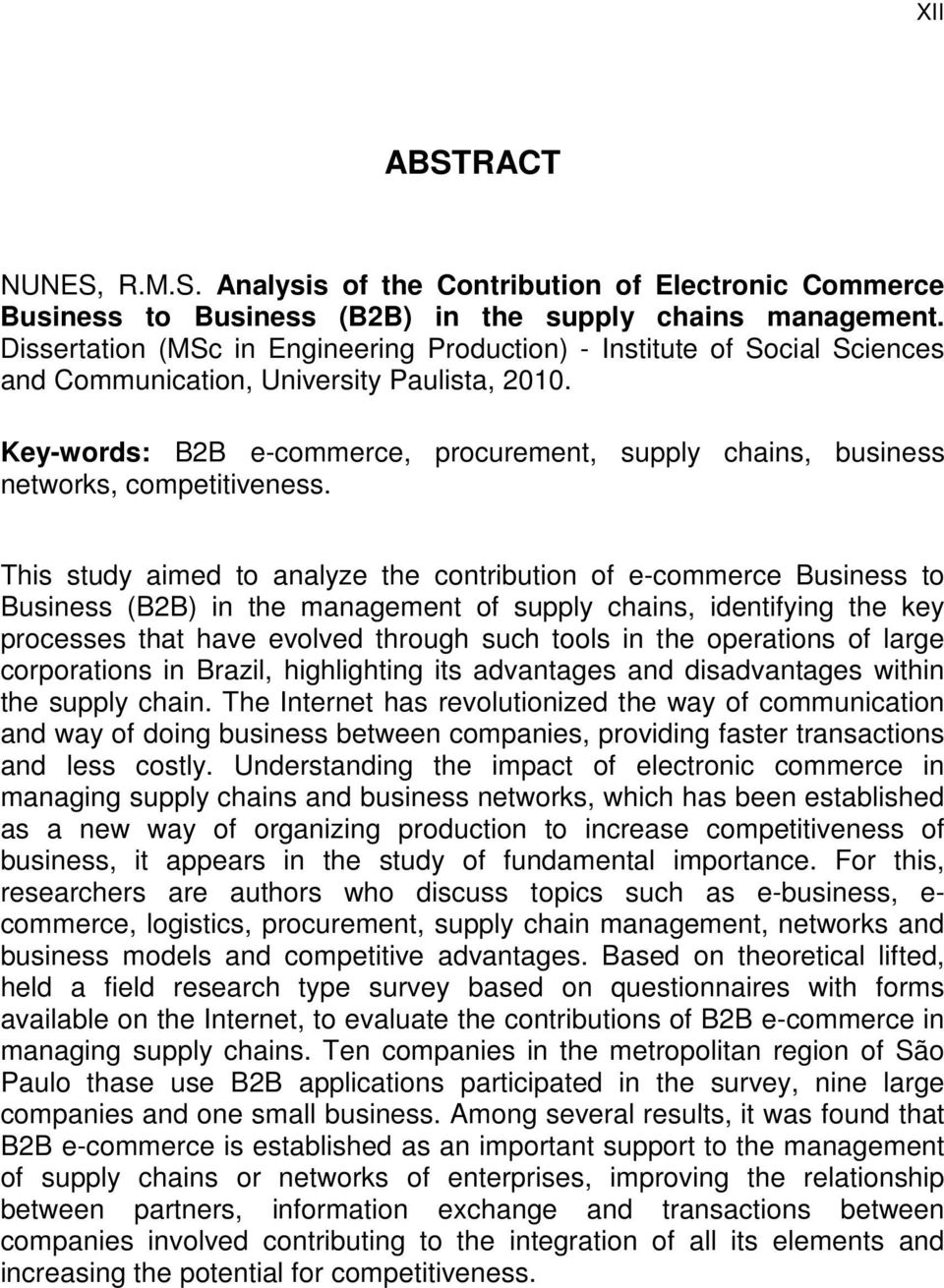 Key-words: B2B e-commerce, procurement, supply chains, business networks, competitiveness.