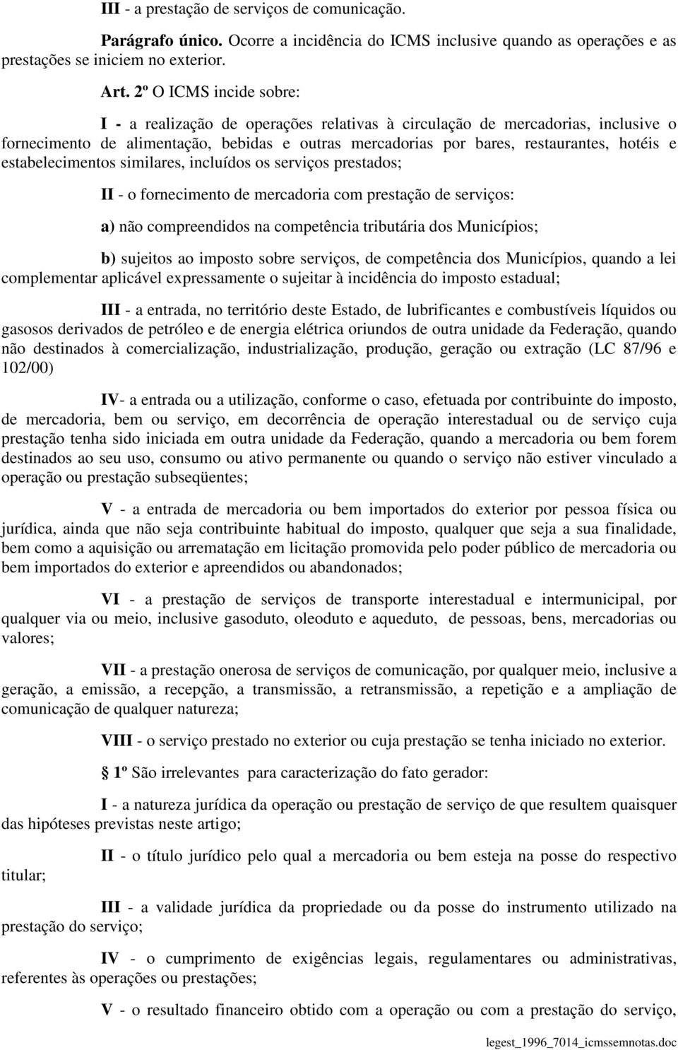 estabelecimentos similares, incluídos os serviços prestados; II - o fornecimento de mercadoria com prestação de serviços: a) não compreendidos na competência tributária dos Municípios; b) sujeitos ao