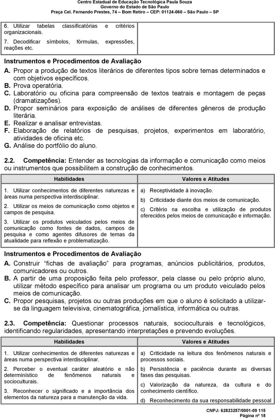 Laboratório ou oficina para compreensão de textos teatrais e montagem de peças (dramatizações). D. Propor seminários para exposição de análises de diferentes gêneros de produção literária. E.