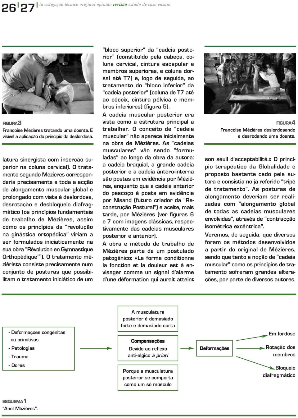 O tratamento segundo Mézières corresponderia precisamente a toda a acção de alongamento muscular global e prolongado com vista à deslordose, desrotação e desbloqueio diafragmático (os princípios