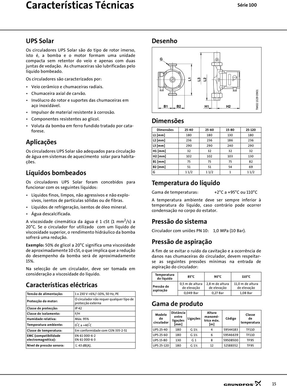 Invólucro do rotor e suortes das chumaceiras em aço inoxidável. Imulsor de material resistente à corrosão. Comonentes resistentes ao glicol. Voluta da bomba em ferro fundido tratado or cataforese.