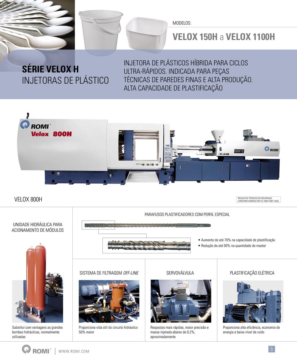 de até 50% na quantidade de master SISTEMA DE FILTRAGEM OFF-LINE SERVOVÁLVULA PLASTIFICAÇÃO ELÉTRICA Substitui com vantagens as grandes bombas hidráulicas, normalmente utilizadas Proporciona vida