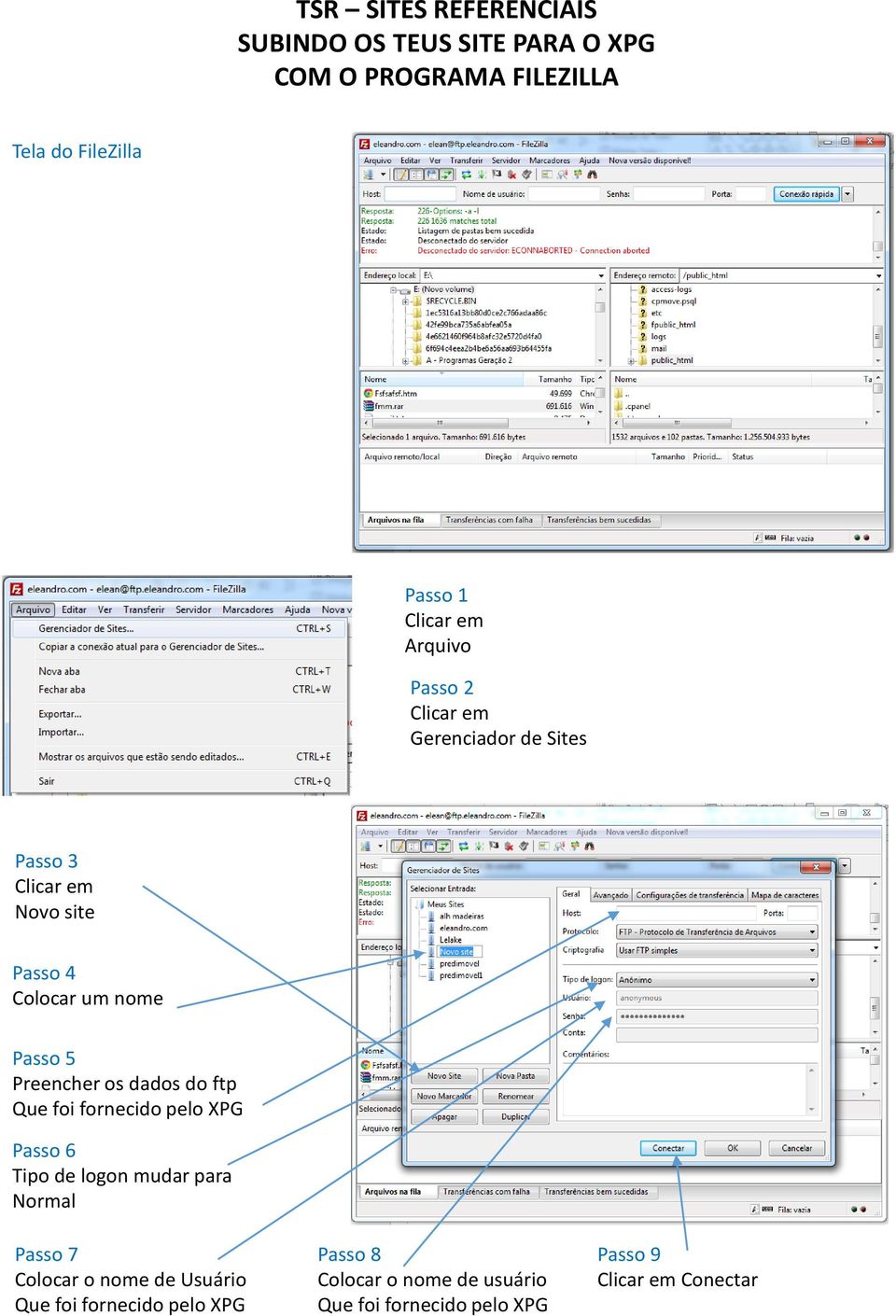 do ftp Que foi fornecido pelo XPG Passo 6 Tipo de logon mudar para Normal Passo 7 Colocar o nome de Usuário