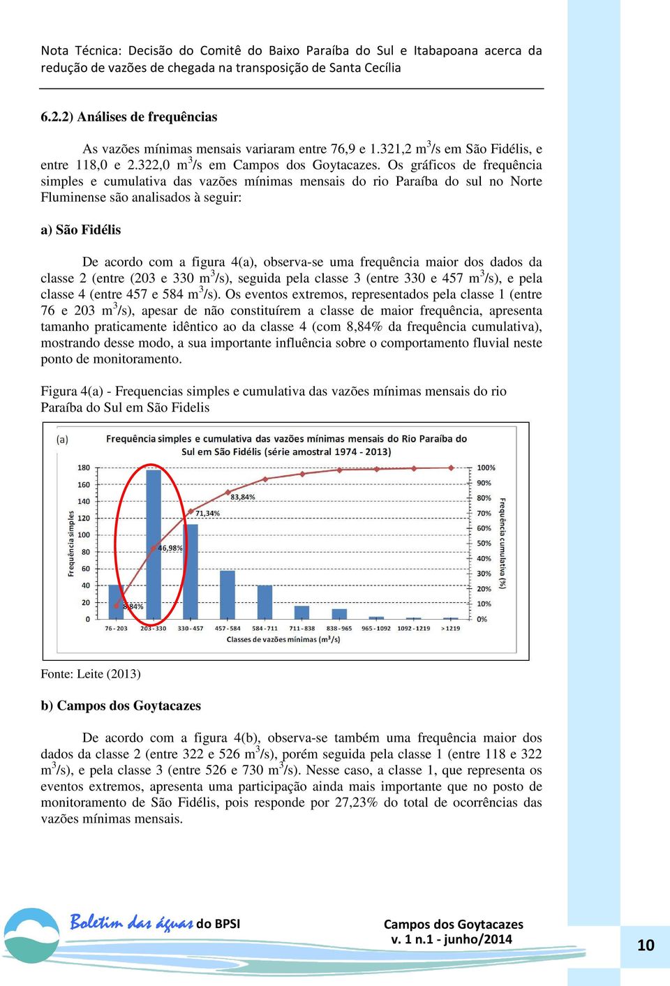 frequência maior dos dados da classe 2 (entre (203 e 330 m 3 /s), seguida pela classe 3 (entre 330 e 457 m 3 /s), e pela classe 4 (entre 457 e 584 m 3 /s).