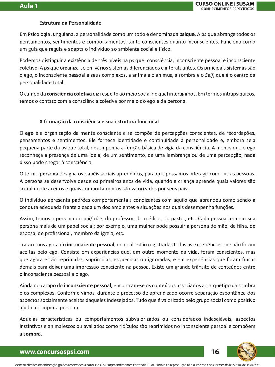 Podemos distinguir a existência de três níveis na psique: consciência, inconsciente pessoal e inconsciente coletivo. A psique organiza-se em vários sistemas diferenciados e interatuantes.