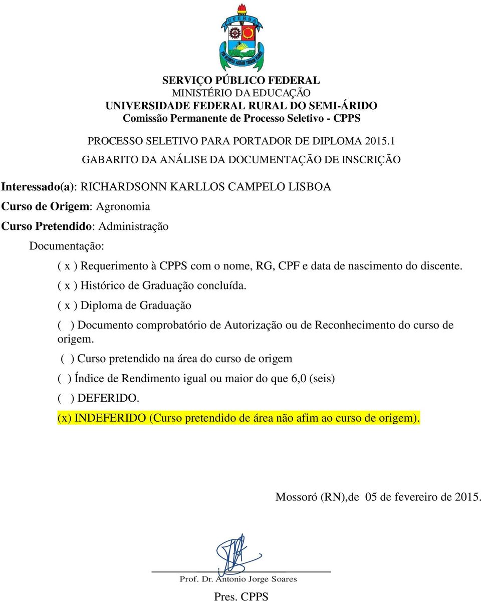 comprobatório de Autorização ou de Reconhecimento do curso de