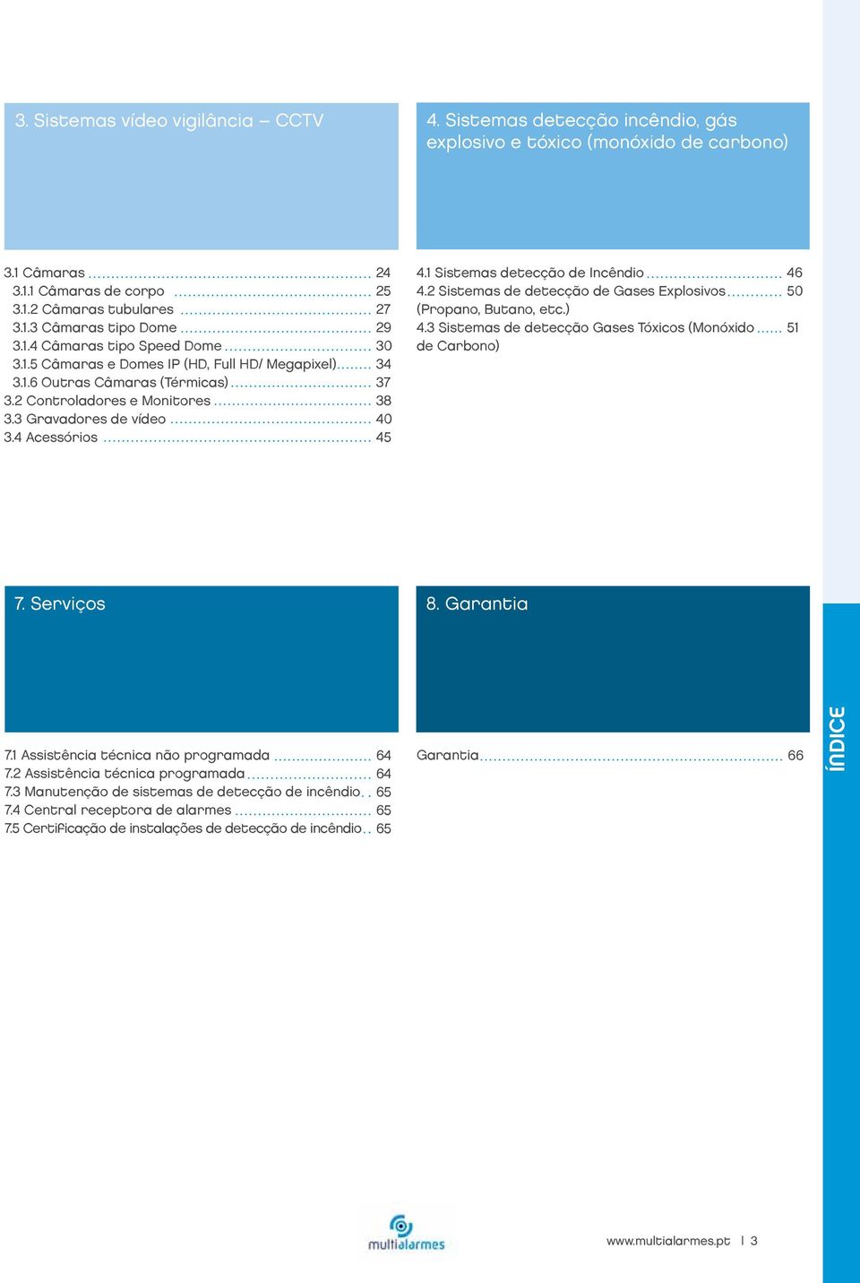1 Sistemas detecção de Incêndio 4.2 Sistemas de detecção de Gases Explosivos (Propano, Butano, etc.) 4.3 Sistemas de detecção Gases Tóxicos (Monóxido de Carbono) 46 50 51 7. Serviços 8. Garantia 7.