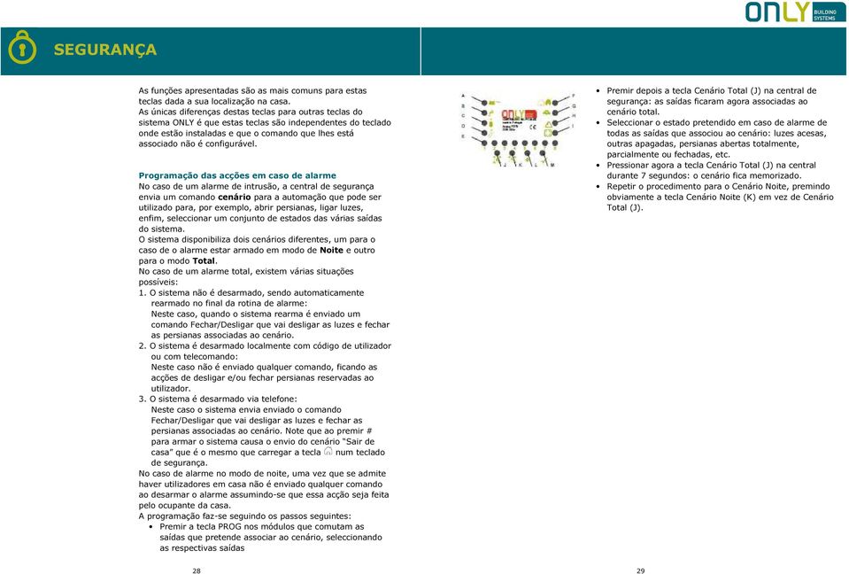 Programação das acções em caso de alarme No caso de um alarme de intrusão, a central de segurança envia um comando cenário para a automação que pode ser utilizado para, por exemplo, abrir persianas,