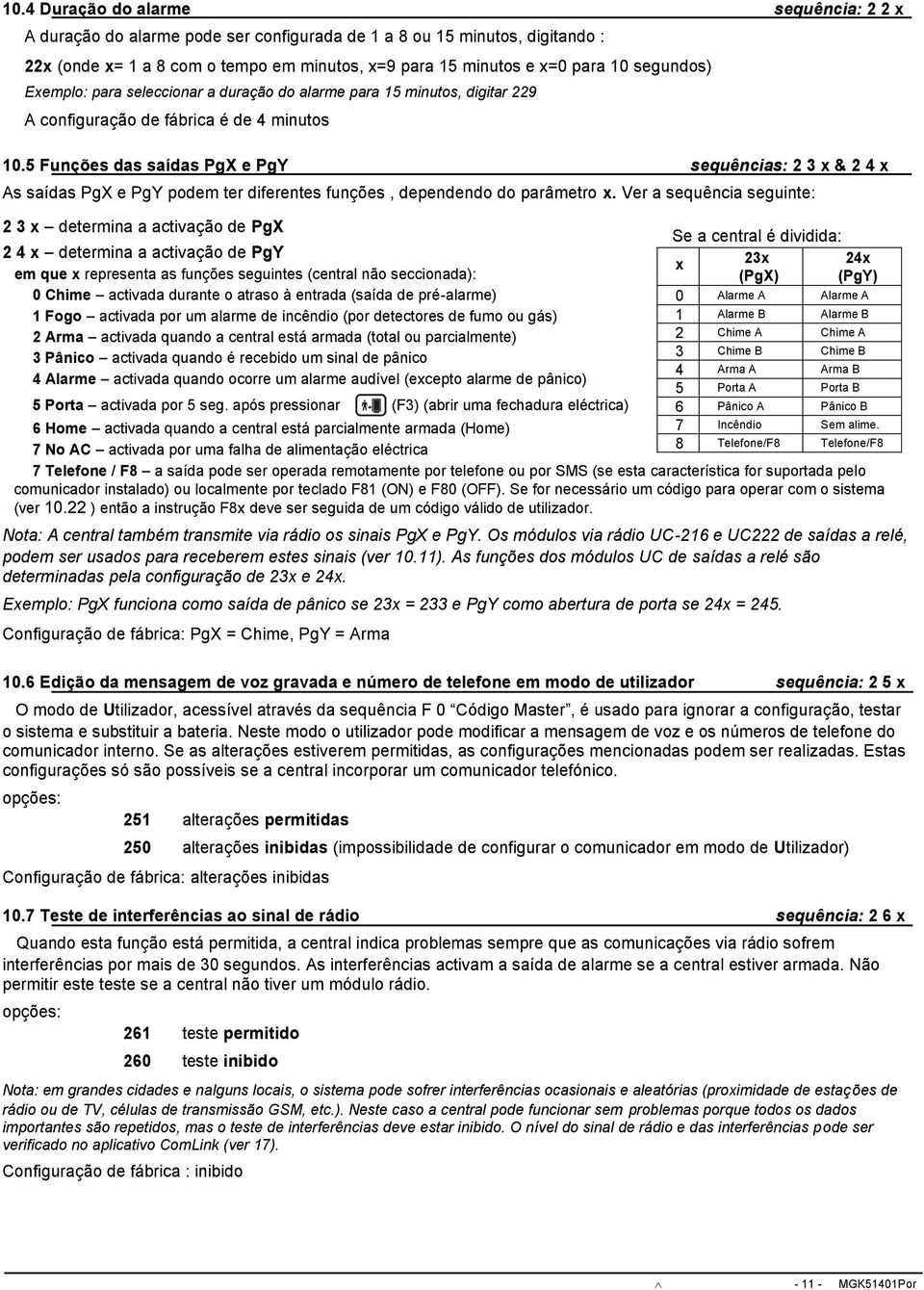 5 Funções das saídas PgX e PgY sequências: 2 3 x & 2 4 x As saídas PgX e PgY podem ter diferentes funções, dependendo do parâmetro x.