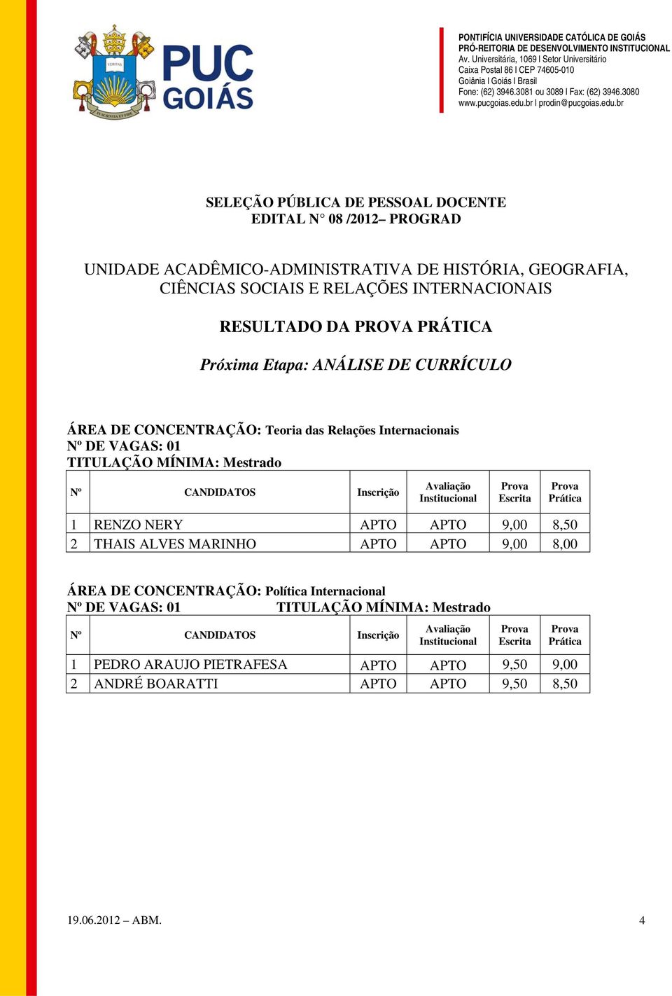 9,00 8,50 2 THAIS ALVES MARINHO APTO APTO 9,00 8,00 ÁREA DE CONCENTRAÇÃO: Política Internacional Nº DE VAGAS: 01