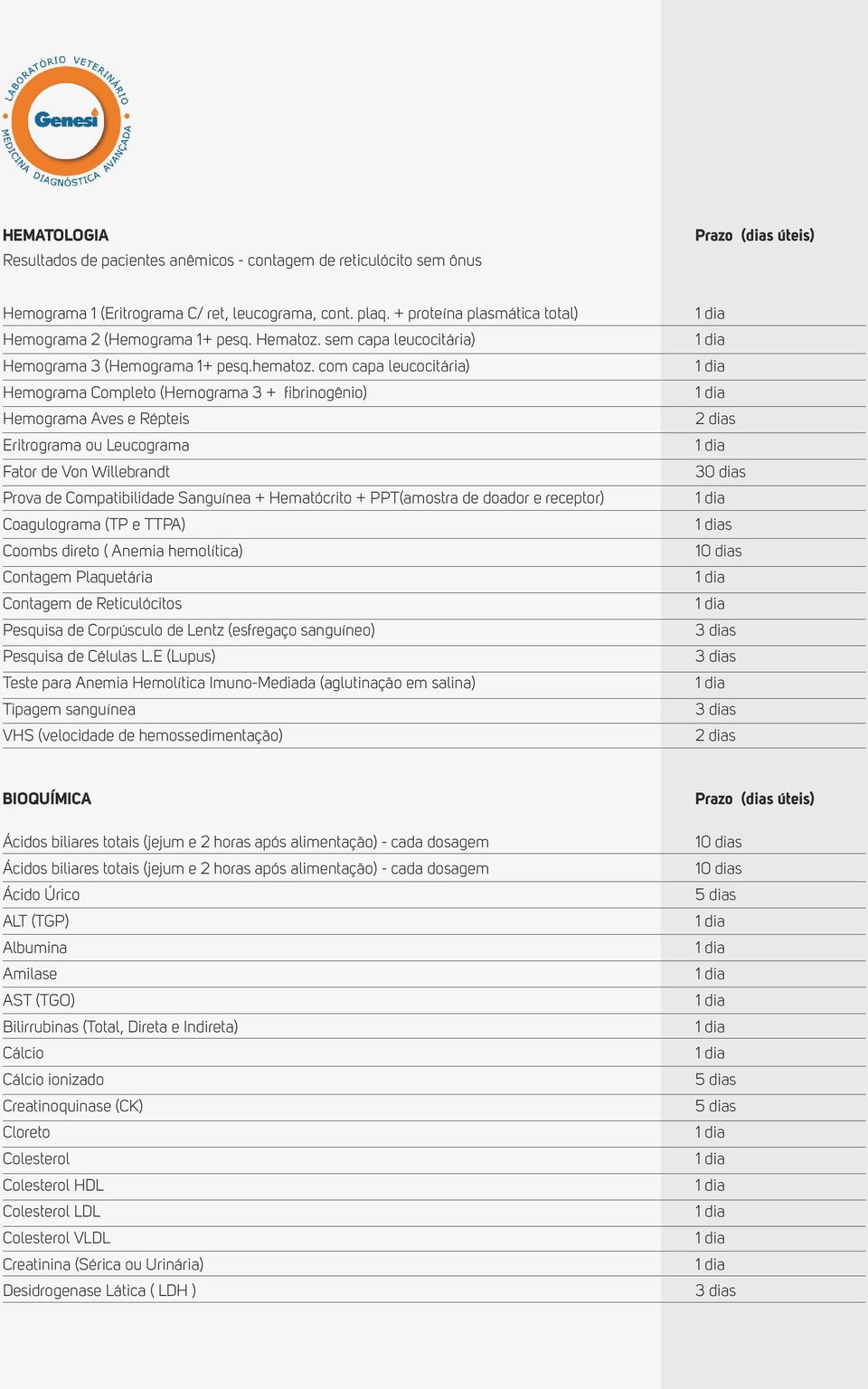 com capa leucocitária) Hemograma Completo (Hemograma 3 + fibrinogênio) Hemograma Aves e Répteis Eritrograma ou Leucograma Fator de Von Willebrandt Prova de Compatibilidade Sanguínea + Hematócrito +