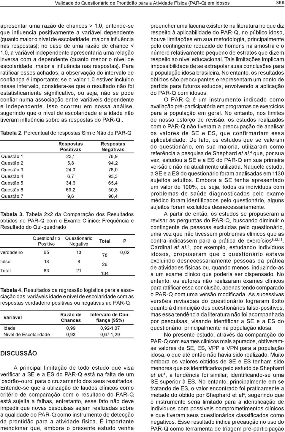 escolaridade, maior a influência nas respostas).