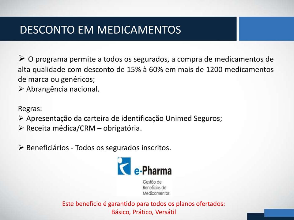 Regras: Apresentação da carteira de identificação Unimed Seguros; Receita médica/crm obrigatória.