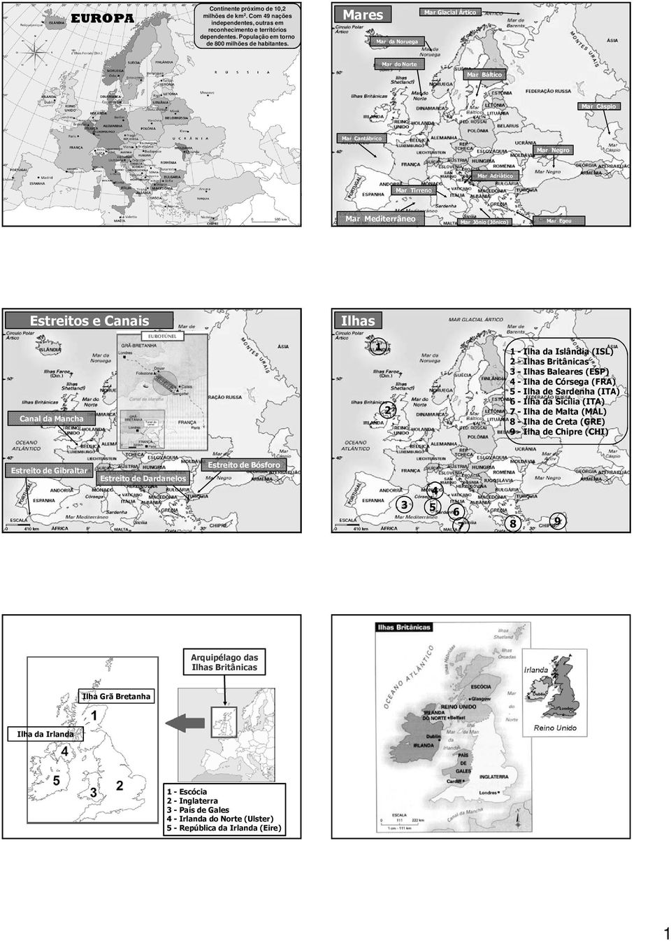 Estreitos e Canais Ilhas Canal da Mancha 1 2 1 -Ilha da Islândia (ISL) 2 - Ilhas Britânicas 3 -Ilhas Baleares (ESP) 4 -Ilha de Córsega (FRA) 5 -Ilha de Sardenha (ITA) 6 -Ilha da Sicília (ITA) 7 -Ilha