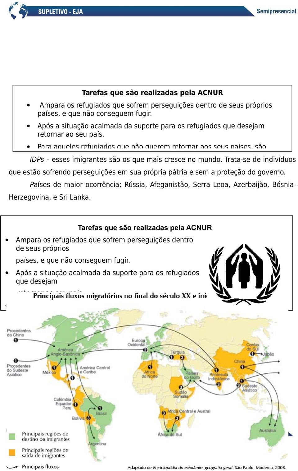 Tarefas que são realizadas pela ACNUR Ampara os refugiados que sofrem perseguições dentro de seus próprios países, e que não conseguem fugir.