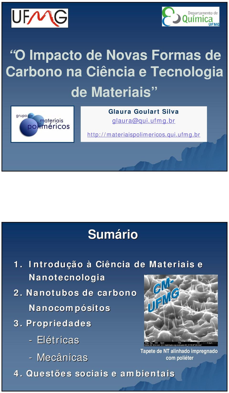 Introdução à Ciência de Materiais e Nanotecnologia 2. Nanotubos de carbono Nanocompósitos 3.