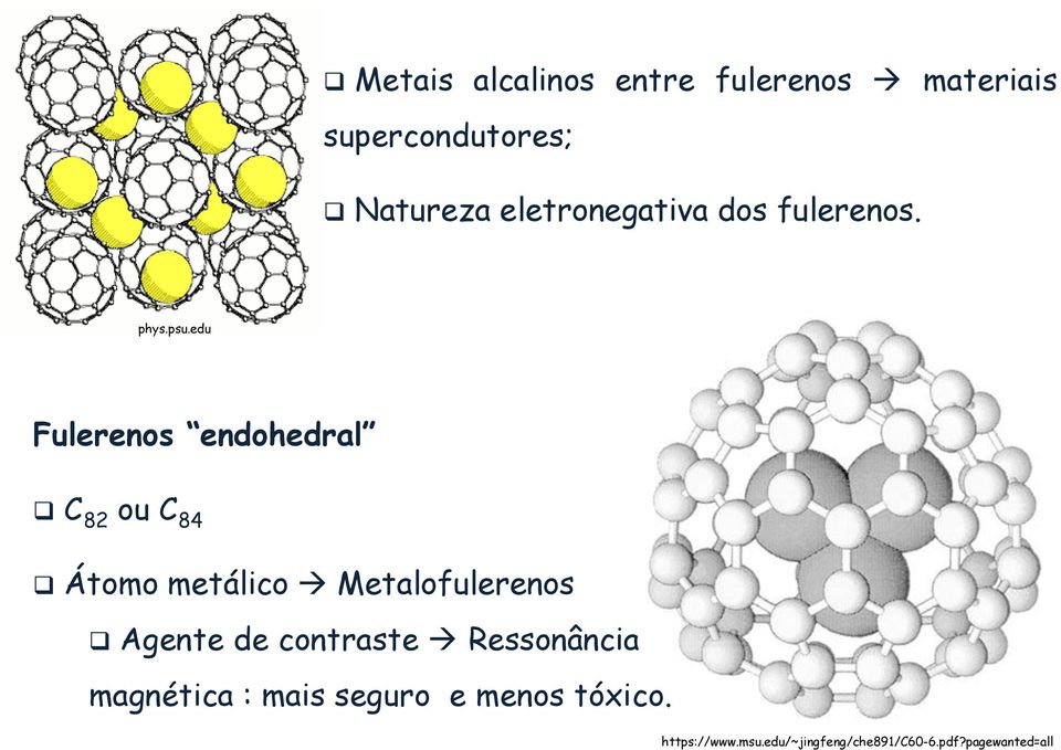 edu Fulerenos endohedral C 82 ou C 84 Átomo metálico Metalofulerenos Agente