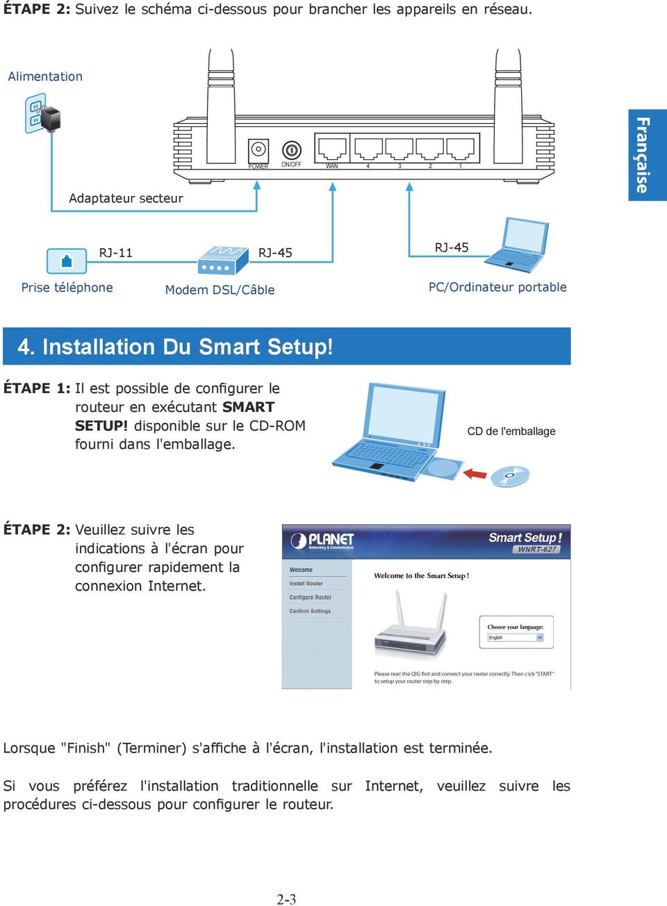 Installation Du Smart Setup! ÉTAPE 1: Il est possible de configurer le routeur en exécutant SMART SETUP! disponible sur le CD-ROM fourni dans l'emballage.