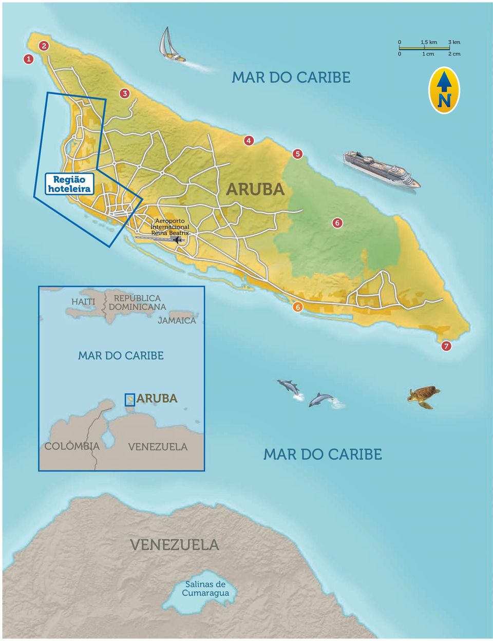 HAITI REPÚBLICA DOMINICANA JAMAICA 6 MAR DO CARIBE 7 ARUBA
