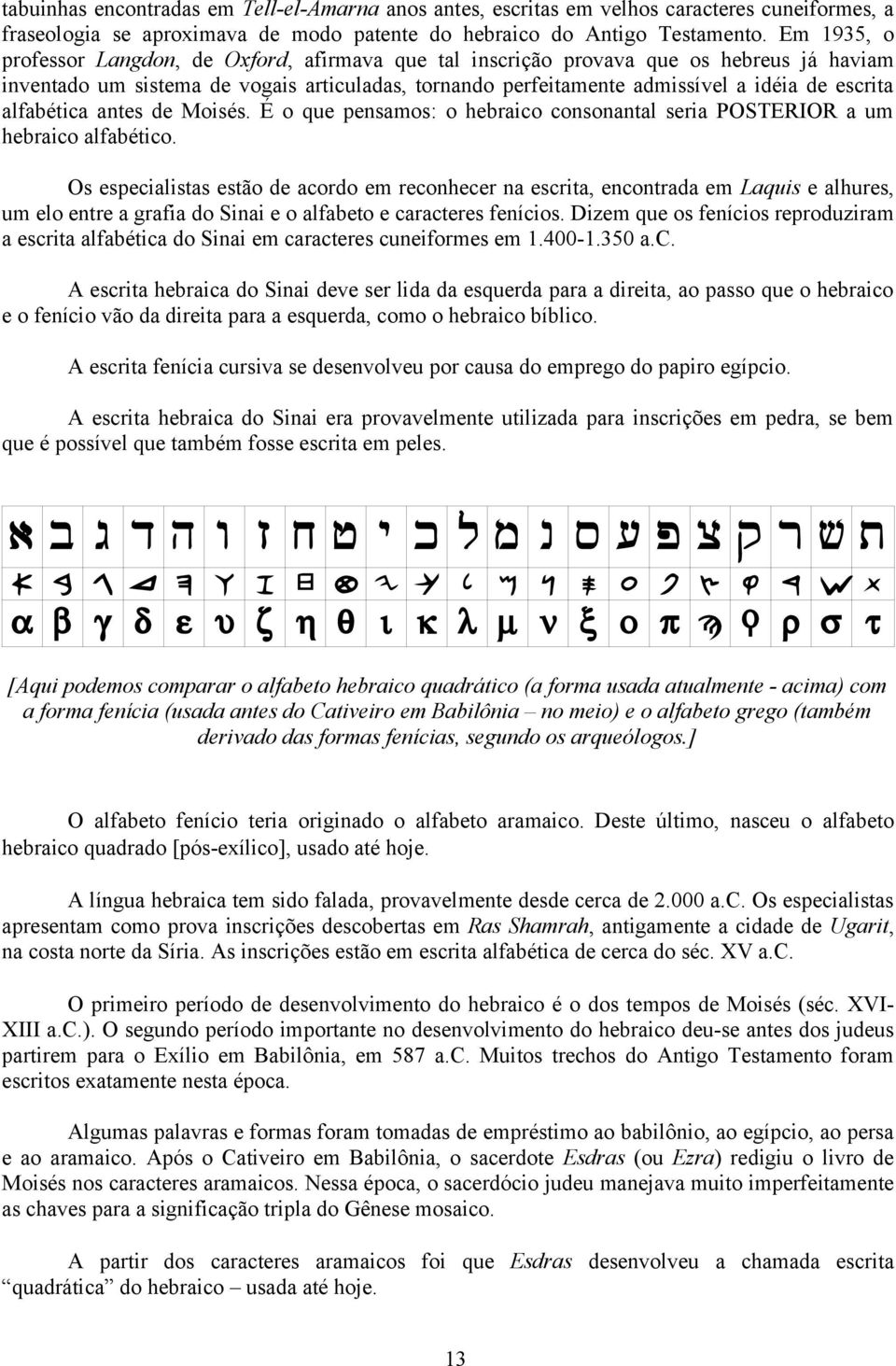 alfabética antes de Moisés. É o que pensamos: o hebraico consonantal seria POSTERIOR a um hebraico alfabético.