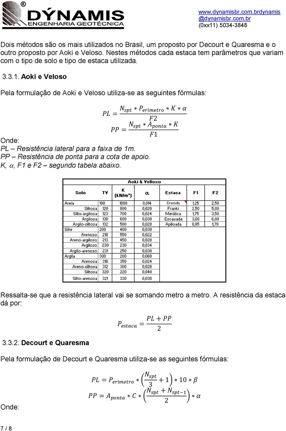 Aoki e Veloso Pela formulação de Aoki e Veloso utiliza-se as seguintes fórmulas: í 2 1 Onde: PL Resistência lateral para a faixa de 1m.