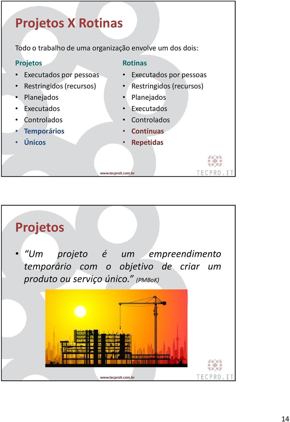 Executados por pessoas Restringidos (recursos) Planejados Executados Controlados Contínuas Repetidas