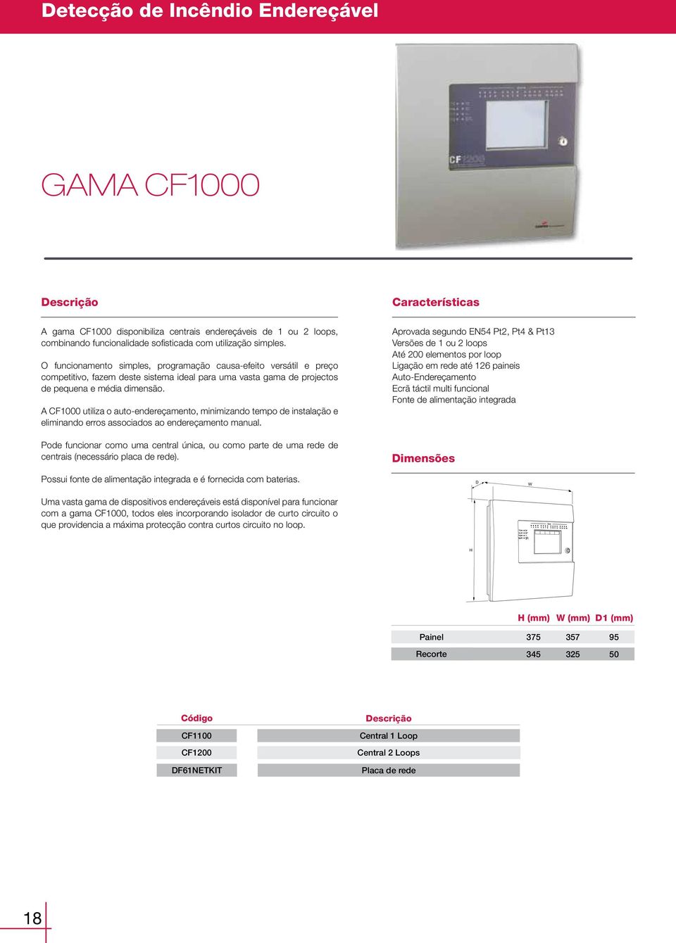 A CF1000 utiliza o auto-endereçamento, minimizando tempo de instalação e eliminando erros associados ao endereçamento manual.