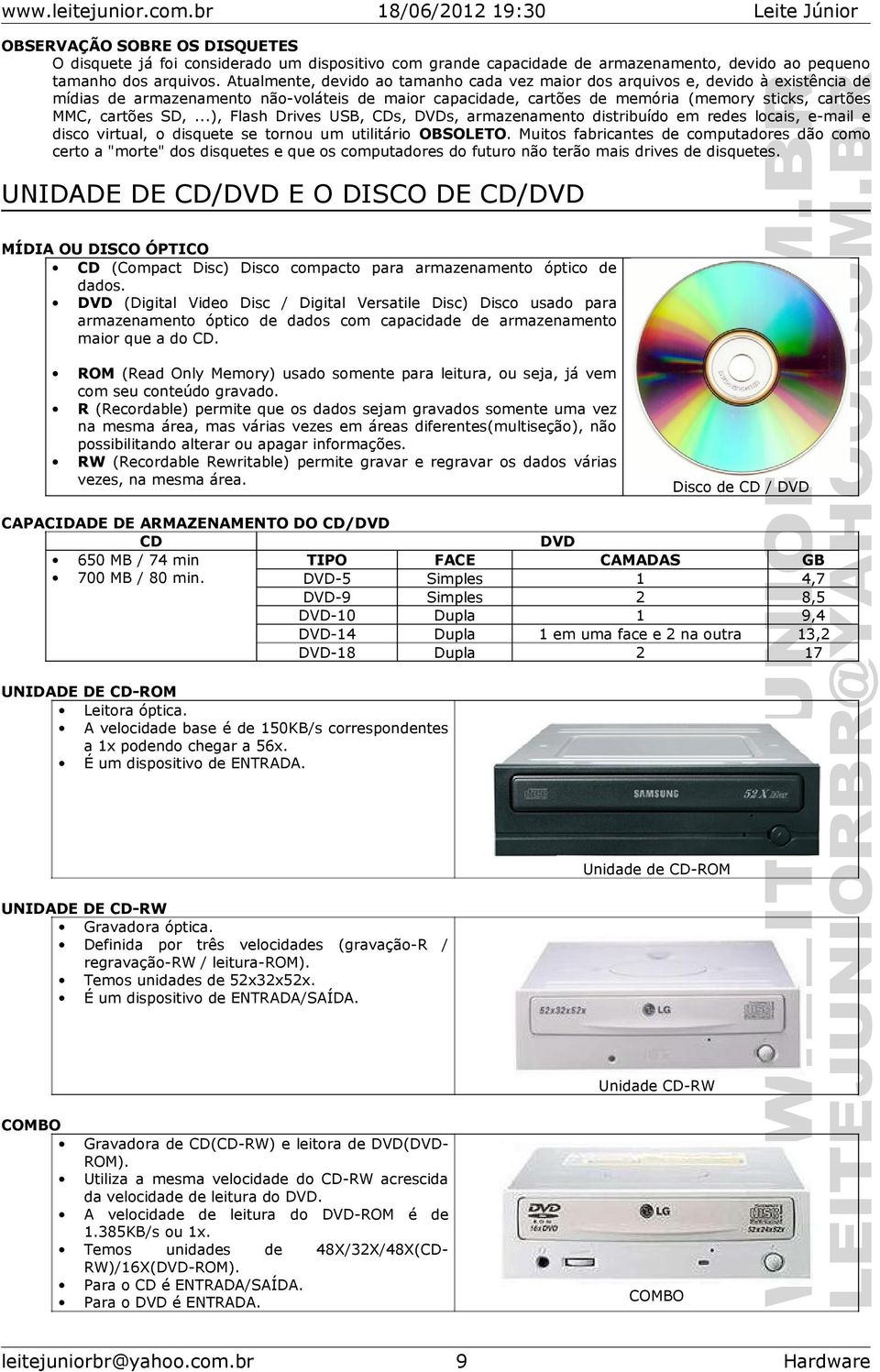 SD,...), Flash Drives USB, CDs, DVDs, armazenamento distribuído em redes locais, e-mail e disco virtual, o disquete se tornou um utilitário OBSOLETO.