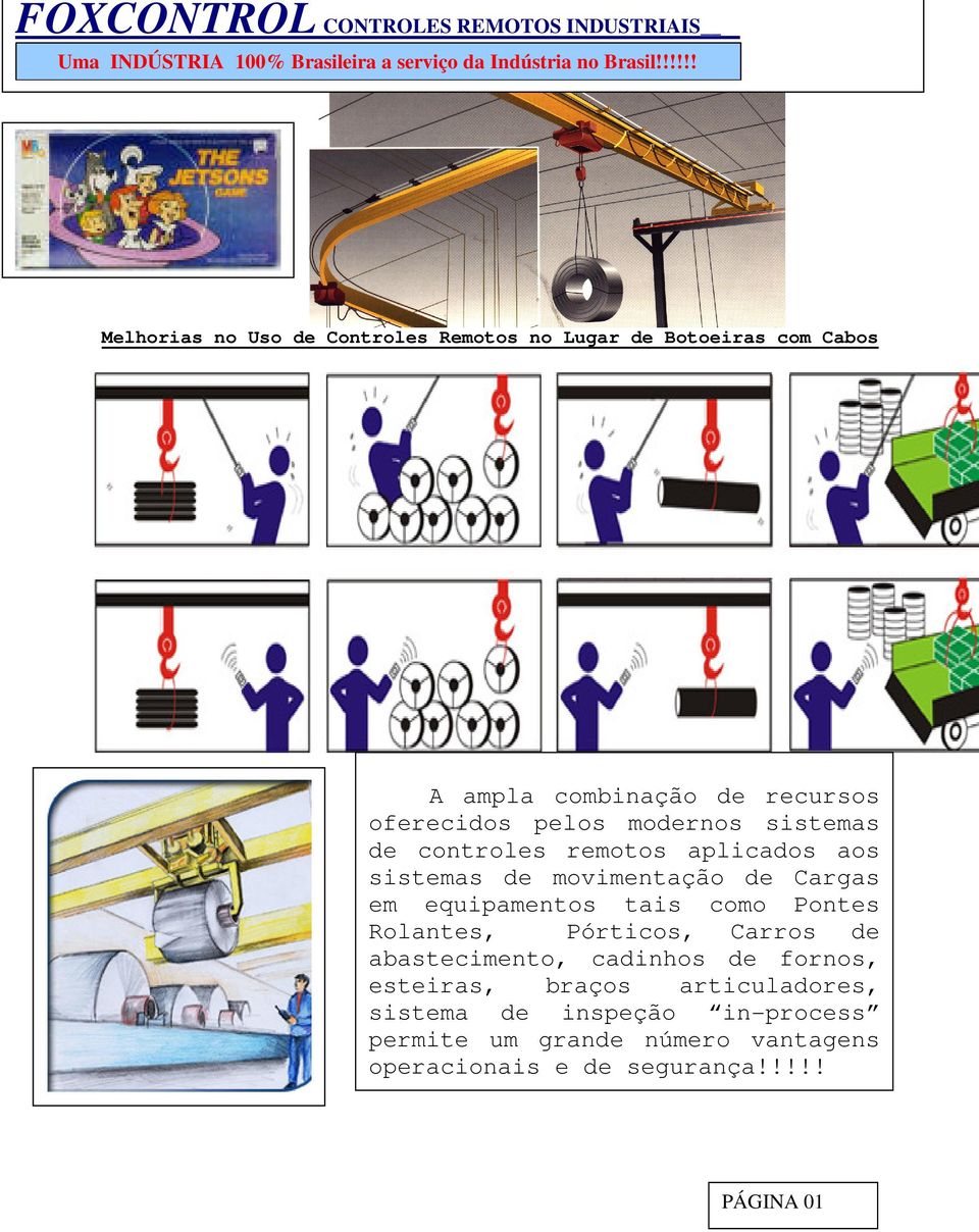 sistemas de controles remotos aplicados aos sistemas de movimentação de Cargas em equipamentos tais como Pontes Rolantes, Pórticos, Carros