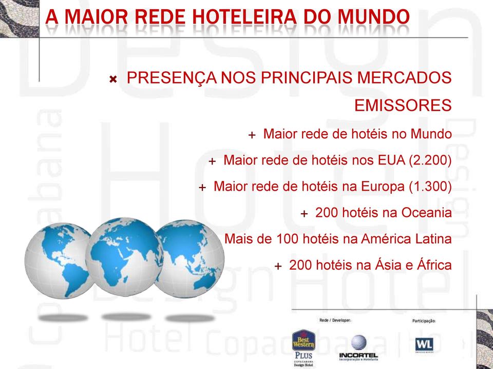 EUA (2.200) Maior rede de hotéis na Europa (1.