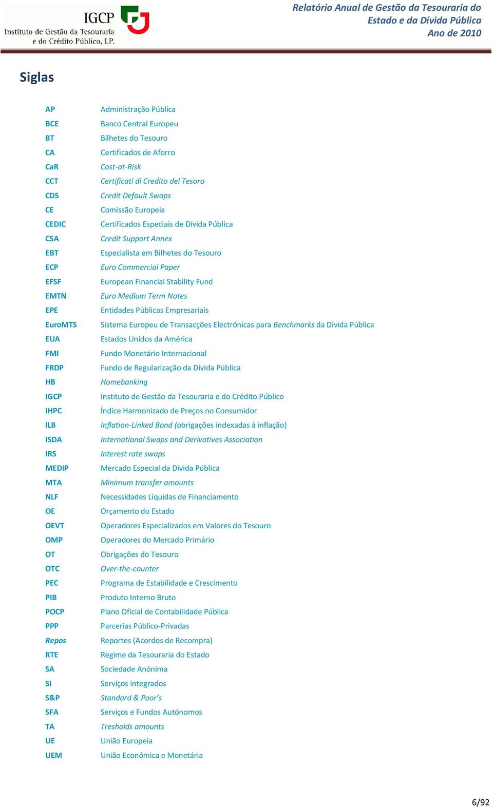 Dívida Pública Credit Support Annex Especialista em Bilhetes do Tesouro Euro Commercial Paper European Financial Stability Fund Euro Medium Term Notes Entidades Públicas Empresariais Sistema Europeu