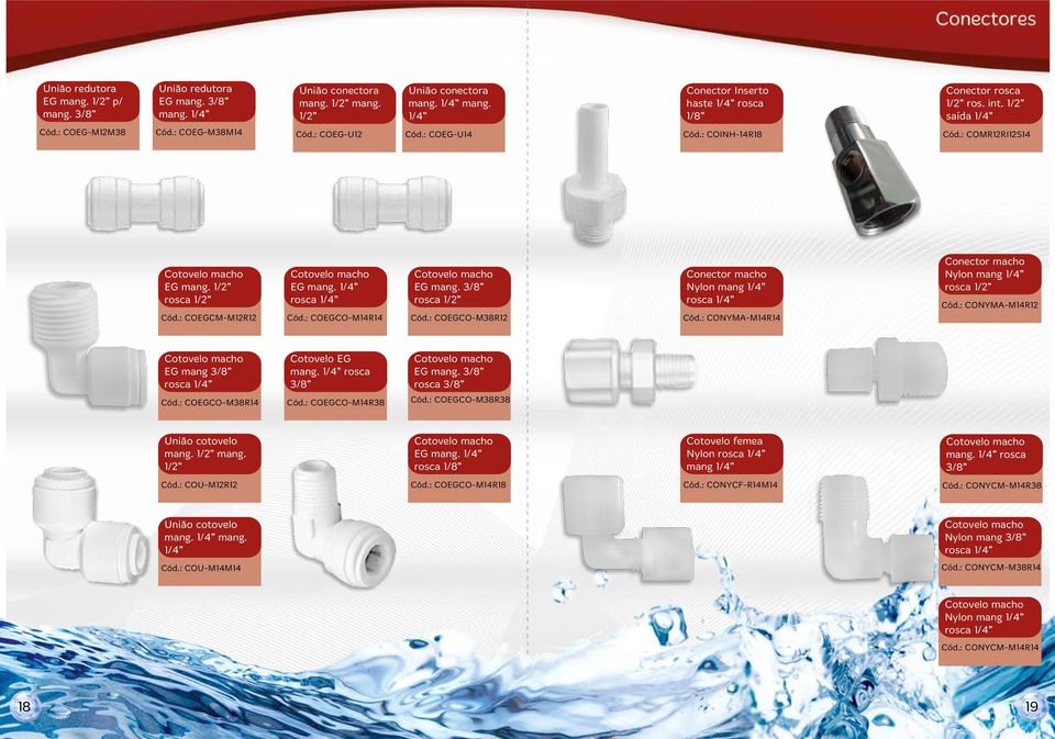 : COMR12RI12S14 Cotovelo macho EG mang. 1/2 rosca 1/2 Cód.: COEGCM-M12R12 Cotovelo macho EG mang. 1/4 rosca 1/4 Cód.: COEGCO-M14R14 Cotovelo macho EG mang. 3/8 rosca 1/2 Cód.