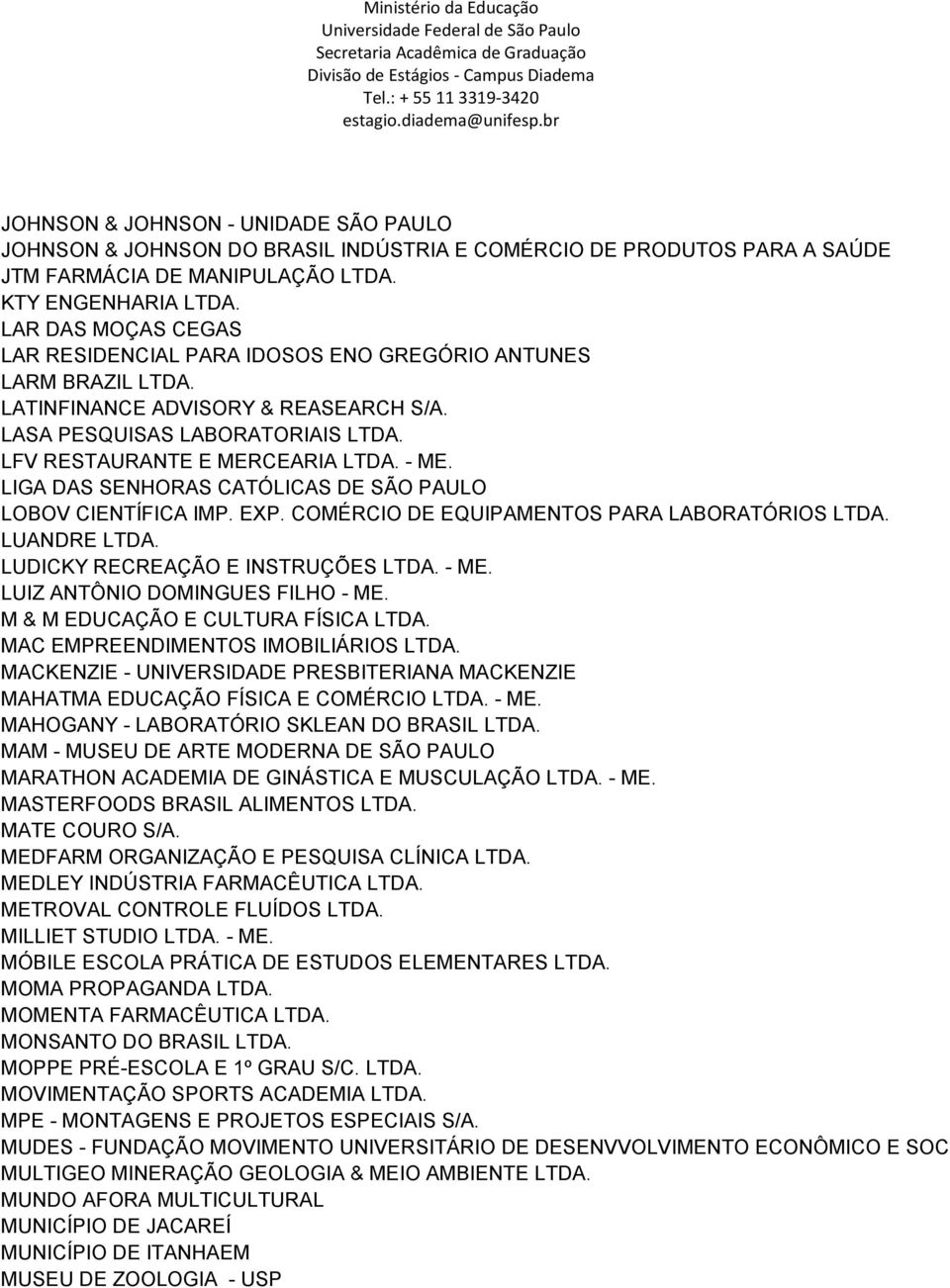 LIGA DAS SENHORAS CATÓLICAS DE SÃO PAULO LOBOV CIENTÍFICA IMP. EXP. COMÉRCIO DE EQUIPAMENTOS PARA LABORATÓRIOS LTDA. LUANDRE LTDA. LUDICKY RECREAÇÃO E INSTRUÇÕES LTDA. - ME.