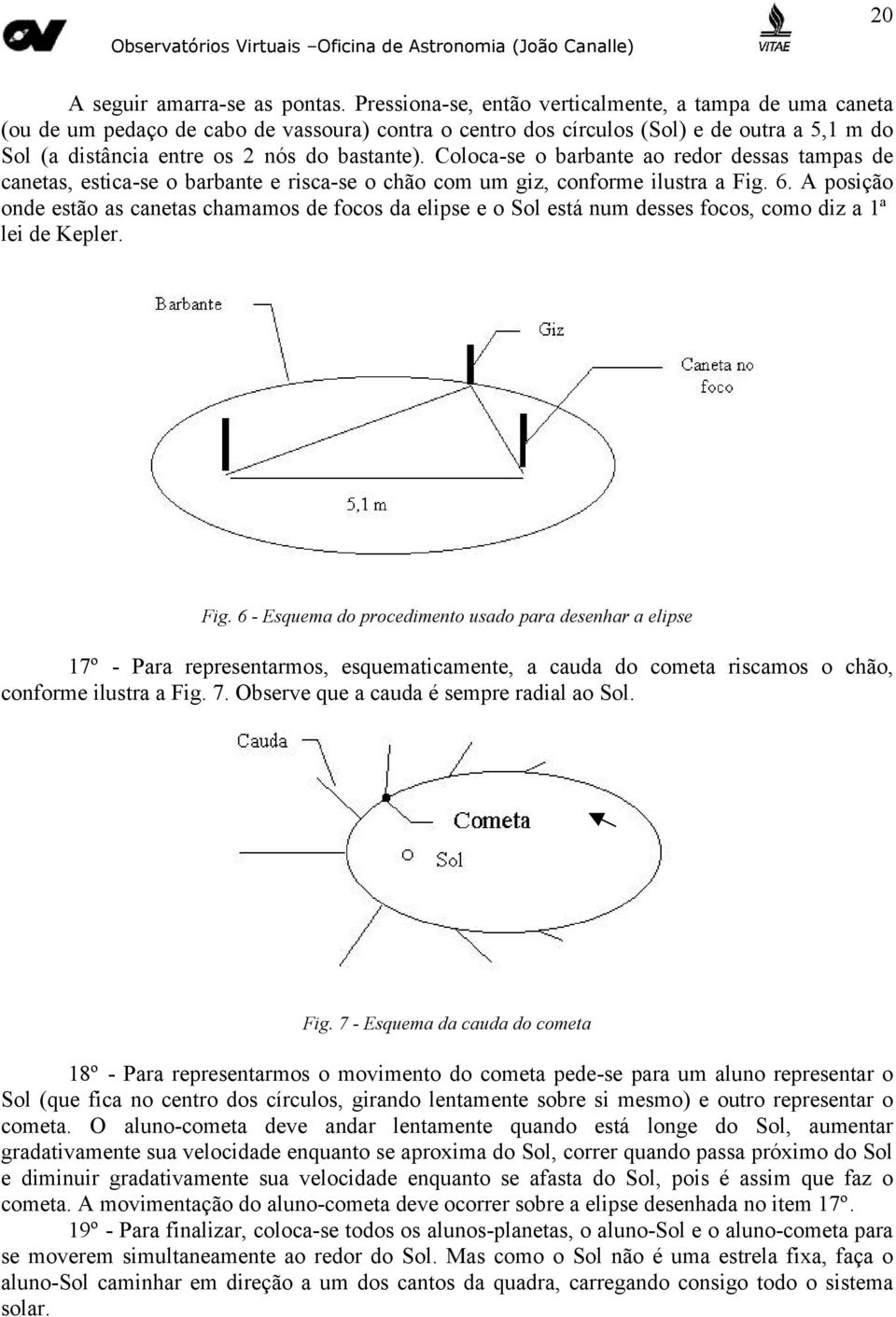 Coloca-se o barbante ao redor dessas tampas de canetas, estica-se o barbante e risca-se o chão com um giz, conforme ilustra a Fig. 6.