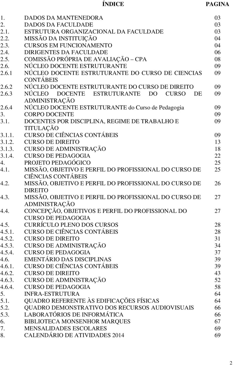 6.3 NÚCLEO DOCENTE ESTRUTURANTE DO CURSO DE 09 ADMINISTRAÇÃO 2.6.4 NÚCLEO DOCENTE ESTRUTURANTE do Curso de Pedagogia 09 3. CORPO DOCENTE 09 3.1.