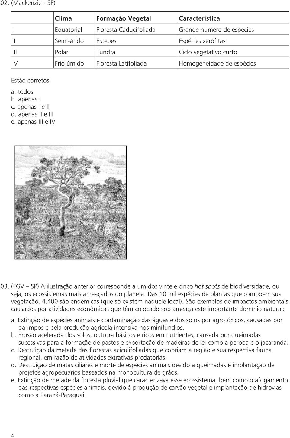 (FGV SP) A ilustração anterior corresponde a um dos vinte e cinco hot spots de biodiversidade, ou seja, os ecossistemas mais ameaçados do planeta.