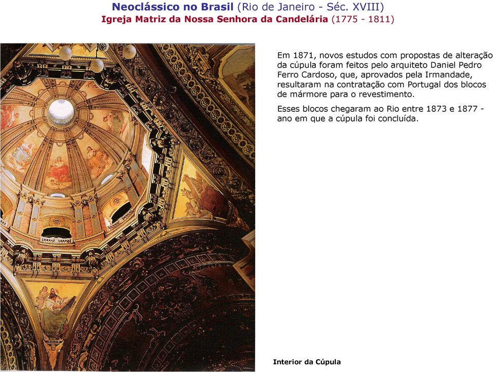alteração da cúpula foram feitos pelo arquiteto Daniel Pedro Ferro Cardoso, que, aprovados pela Irmandade,
