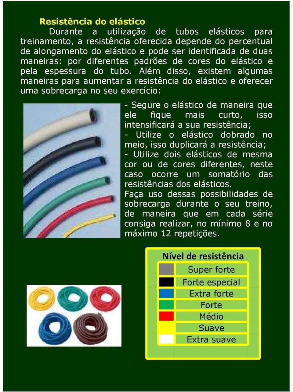 Além disso, existem algumas maneiras para aumentar a resistência do elástico e oferecer uma sobrecarga no seu exercício: - Segure o elástico de maneira que ele fique mais curto, isso intensificará a