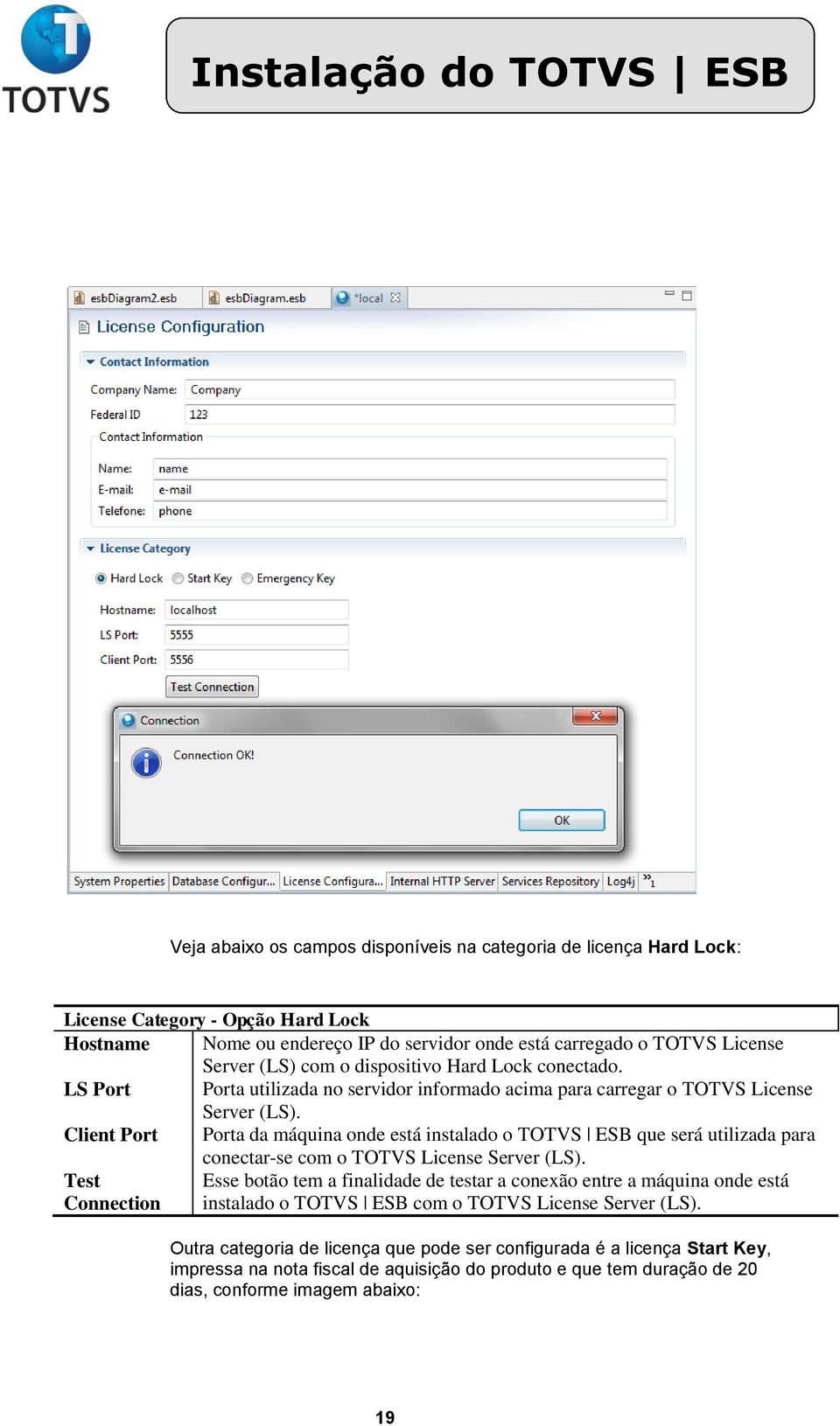 Client Port Porta da máquina onde está instalado o TOTVS ESB que será utilizada para conectar-se com o TOTVS License Server (LS).