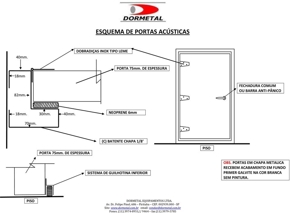 DE ESPESSURA (C) BATENTE CHAPA 1/8 PISO PISO SISTEMA DE GUILHOTINA INFERIOR OBS.