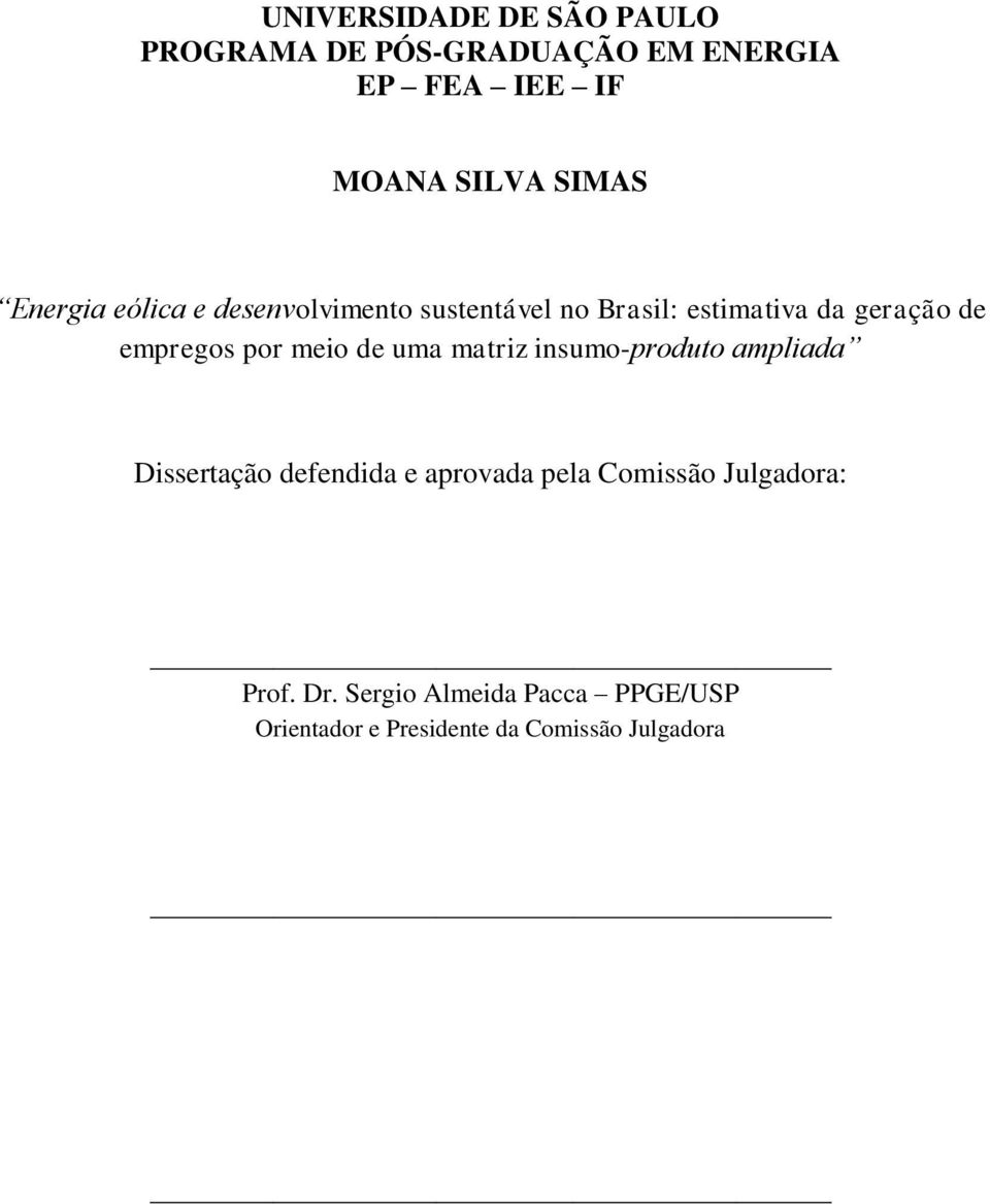 empregos por meio de uma matriz insumo-produto ampliada Dissertação defendida e aprovada pela