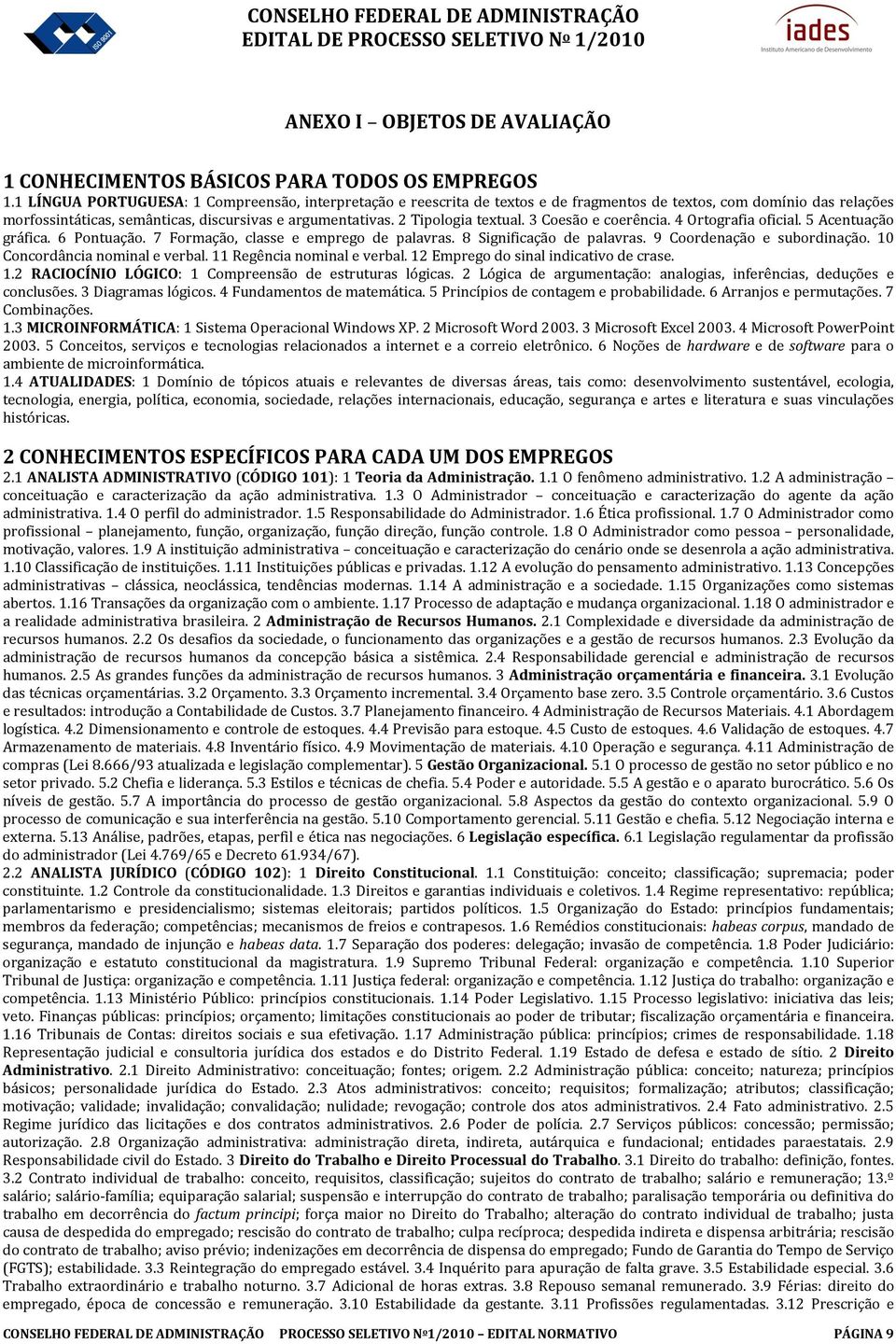 2 Tipologia textual. 3 Coesão e coerência. 4 Ortografia oficial. 5 Acentuação gráfica. 6 Pontuação. 7 Formação, classe e emprego de palavras. 8 Significação de palavras. 9 Coordenação e subordinação.