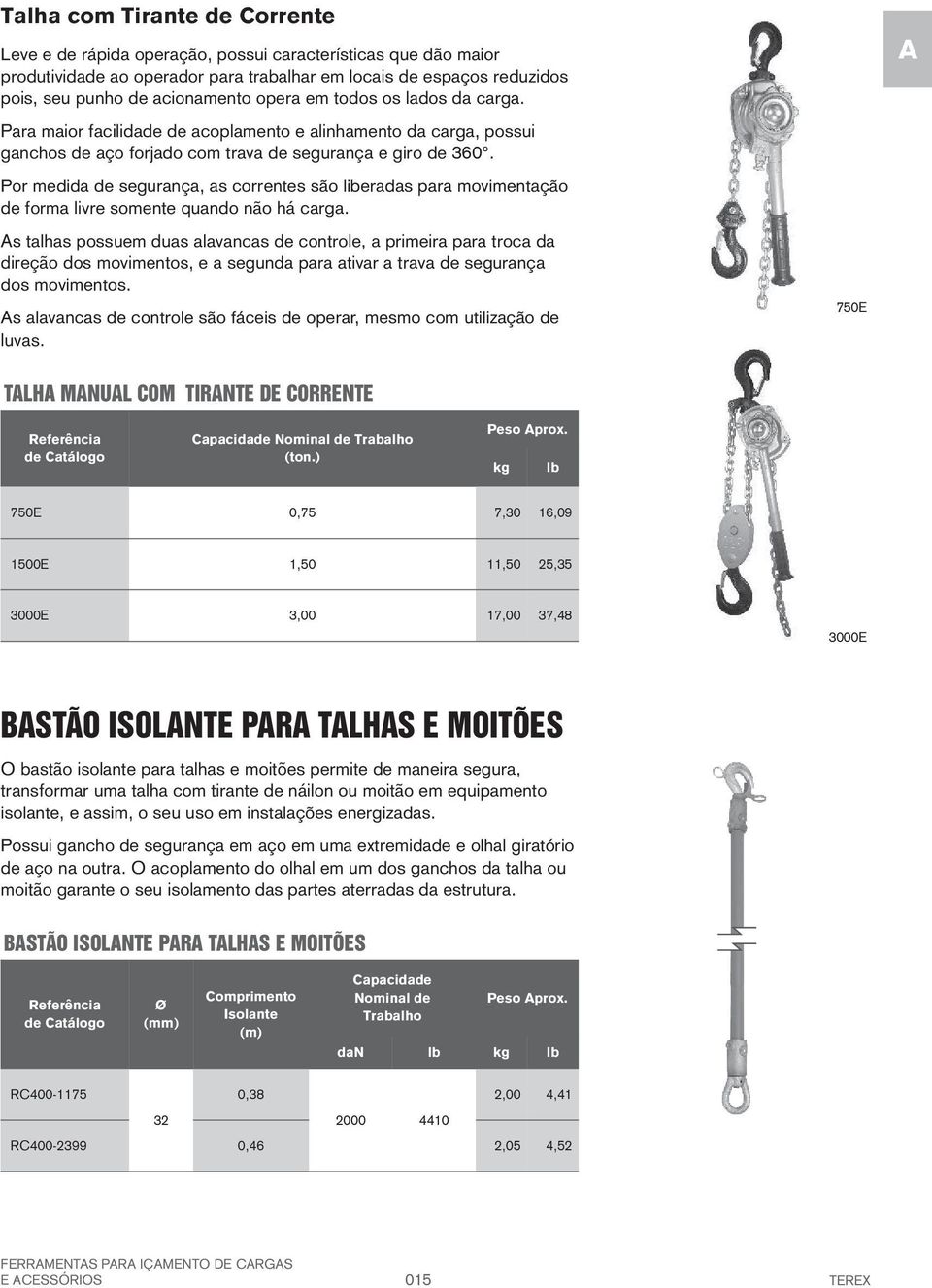 Por medida de segurança, as correntes são liberadas para movimentação de forma livre somente quando não há carga.