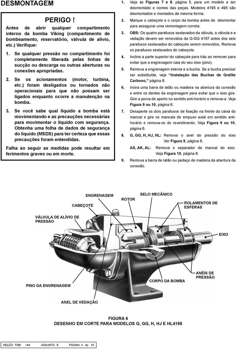 ) Verifique: 1. Se qualquer pressão no compartimento foi completamente liberada pelas linhas de sucção ou descarga ou outras aberturas ou conexões apropriadas. 2.