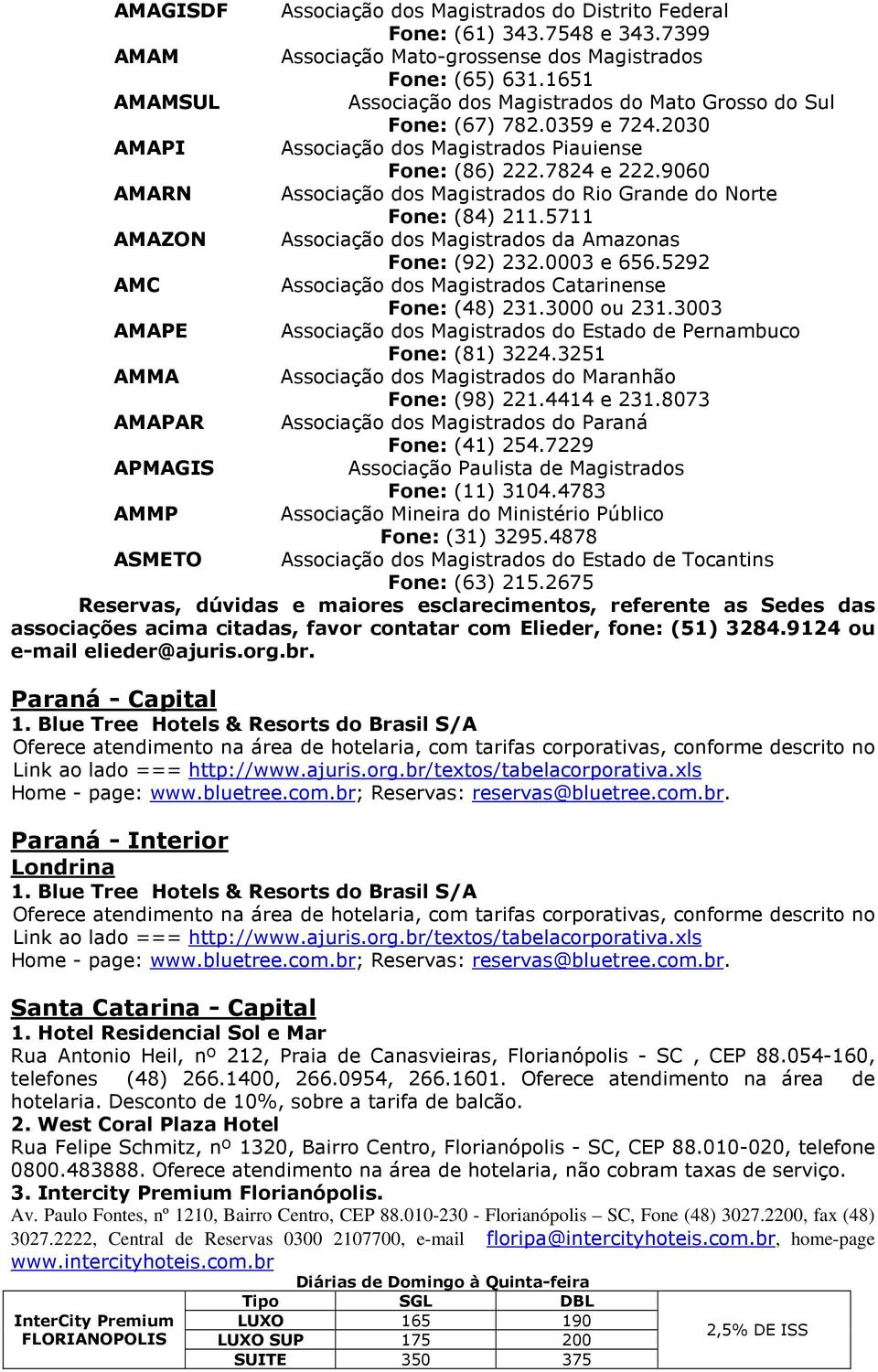 9060 AMARN Associação dos Magistrados do Rio Grande do Norte Fone: (84) 211.5711 AMAZON Associação dos Magistrados da Amazonas Fone: (92) 232.0003 e 656.