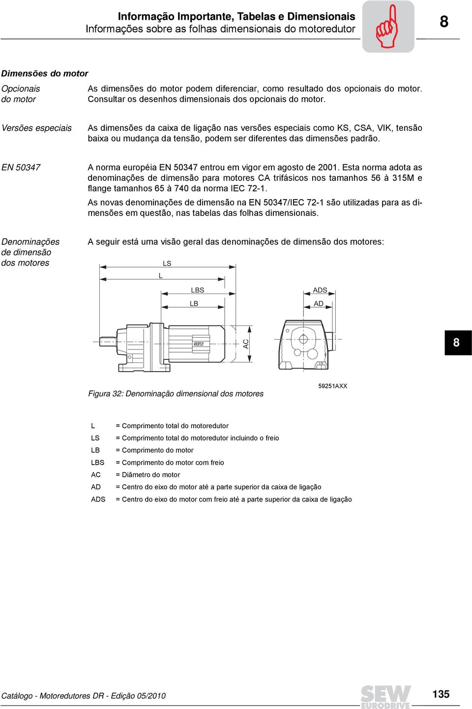 Versões especiais As dimensões da caixa de ligação nas versões especiais como KS, CSA, VIK, tensão baixa ou mudança da tensão, podem ser diferentes das dimensões padrão.