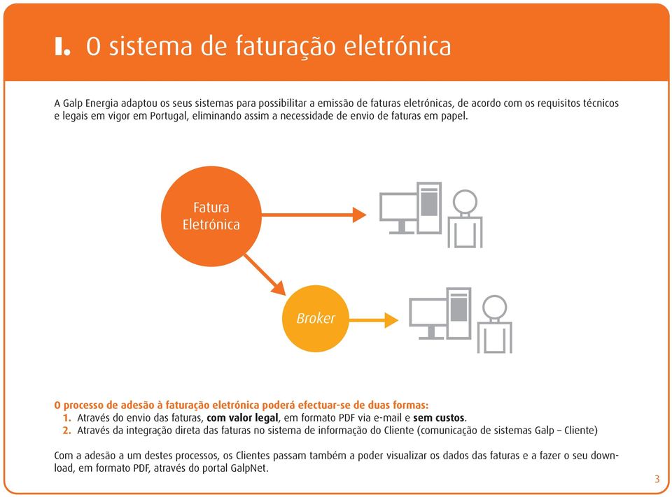 Através do envio das faturas, com valor legal, em formato PDF via e-mail e sem custos. 2.