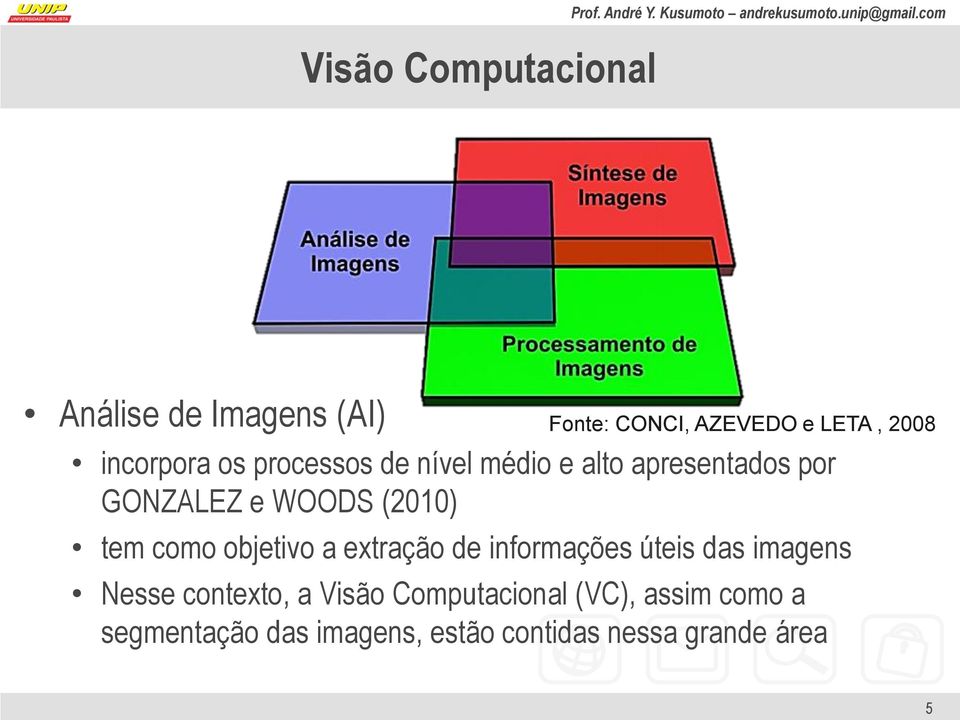 tem como objetivo a extração de informações úteis das imagens Nesse contexto, a Visão