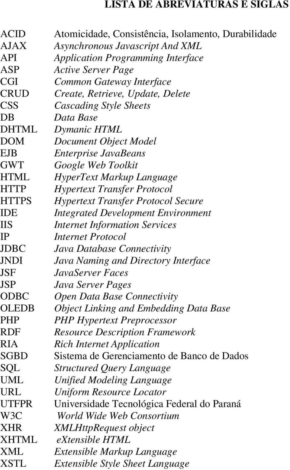 Cascading Style Sheets Data Base Dymanic HTML Document Object Model Enterprise JavaBeans Google Web Toolkit HyperText Markup Language Hypertext Transfer Protocol Hypertext Transfer Protocol Secure