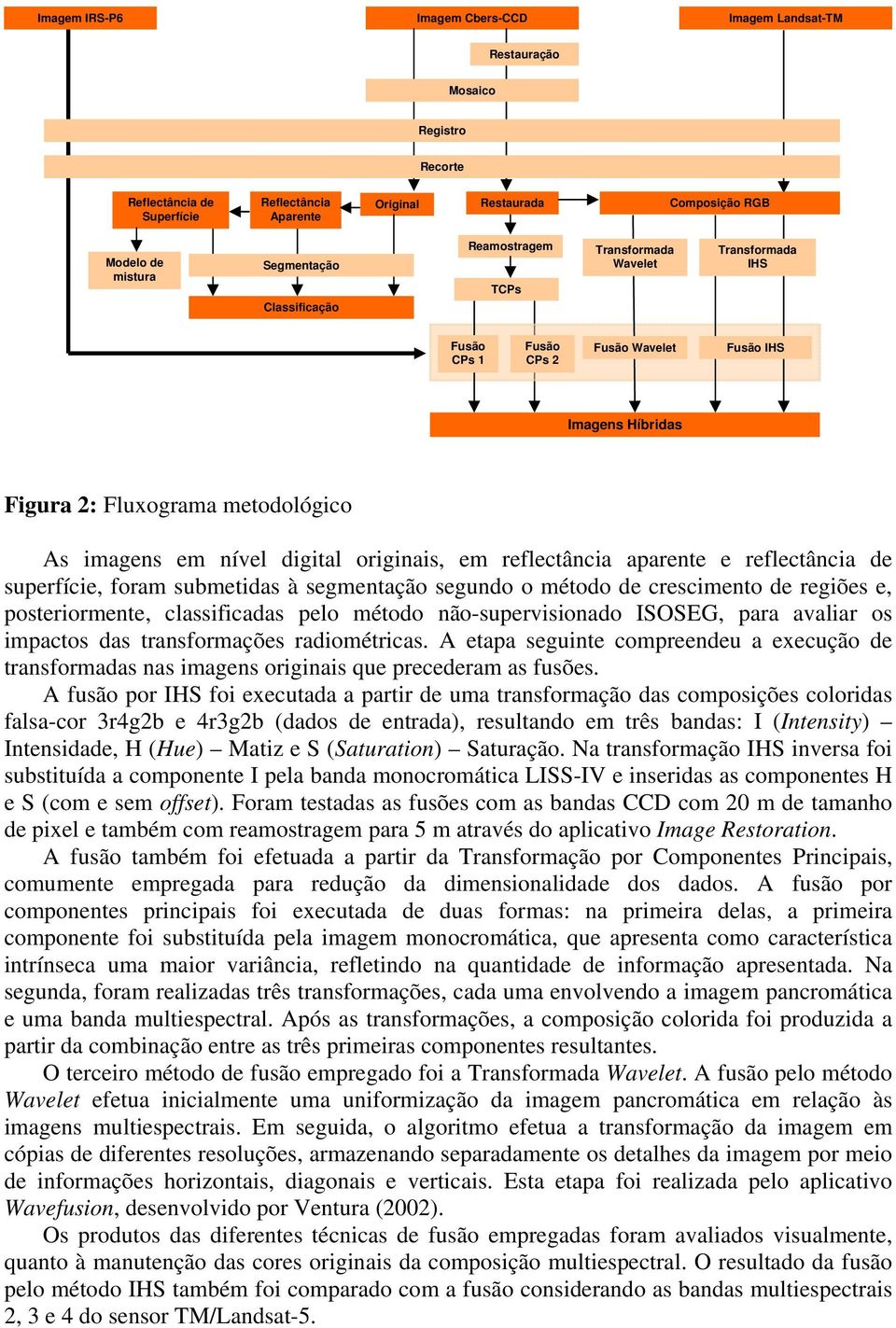 originais, em reflectância aparente e reflectância de superfície, foram submetidas à segmentação segundo o método de crescimento de regiões e, posteriormente, classificadas pelo método